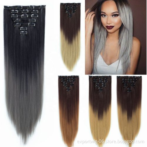Lightest Blonde Clip in hair extension 22 inches straight full head set of  clip in synthetic clip hair extensions